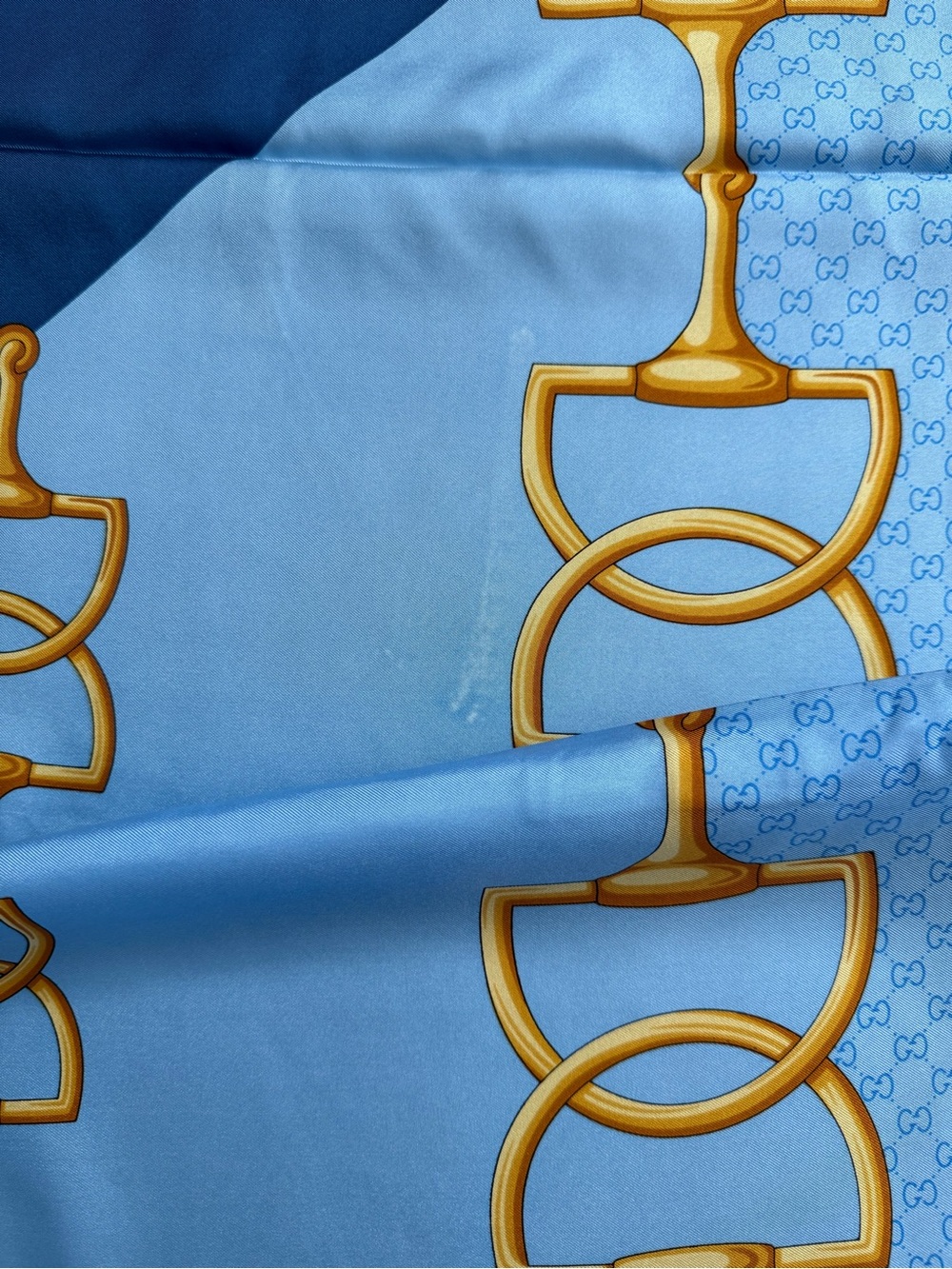 Display #4 Gucci Equestrian Horsebit Blue with Gold Silk Scarf - Picture 13 of 14